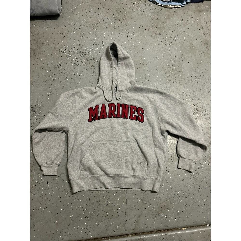 Marines Gray Graphic Fleece Sweatshirt Men's Pullover Hoodie Long Sleeve Regular
